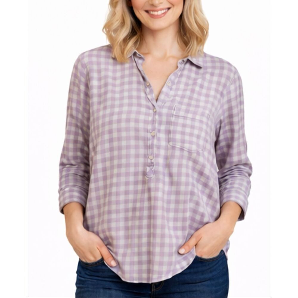 J.crew boyfit purple plaid popover blouse size Small petite